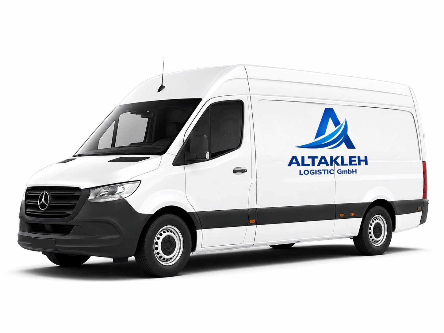 Weißer großer Transporter mit Altakleh-Logo