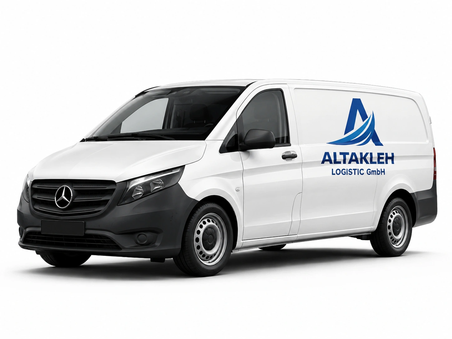 Weißer kompakter Transporter mit Altakleh-Logo